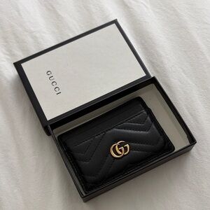 Gucci Black Leather Card Holder with Gold Logo